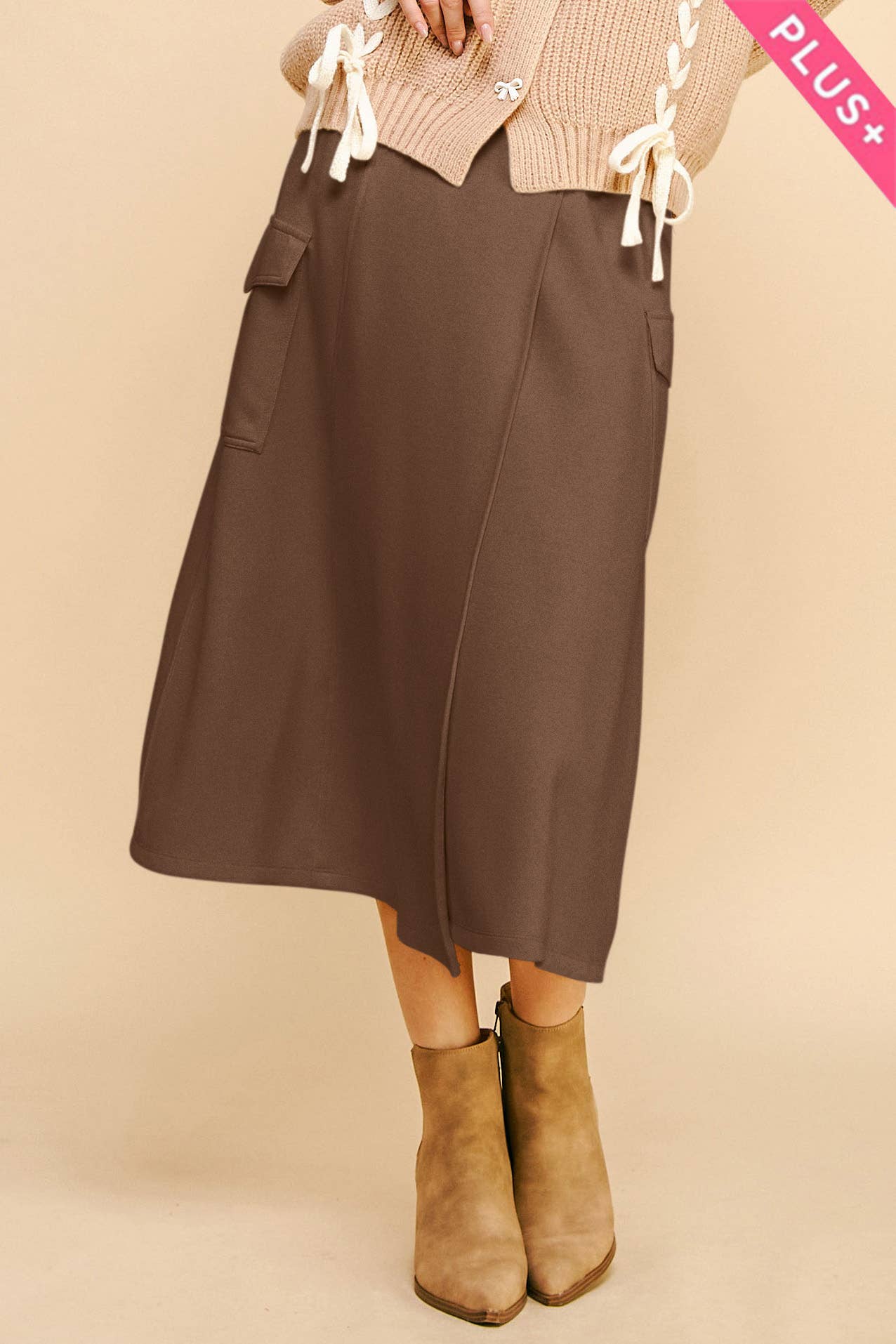 PLUS SOLID WRAP BELTED POCKET CARGO A LINE SKIRT