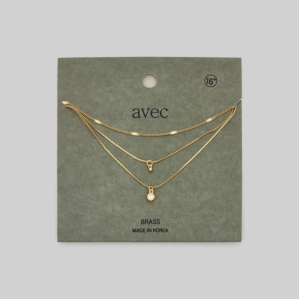 TRIPLE LAYERED CZ PENDANT SNAKE PRESSED NECKLACE