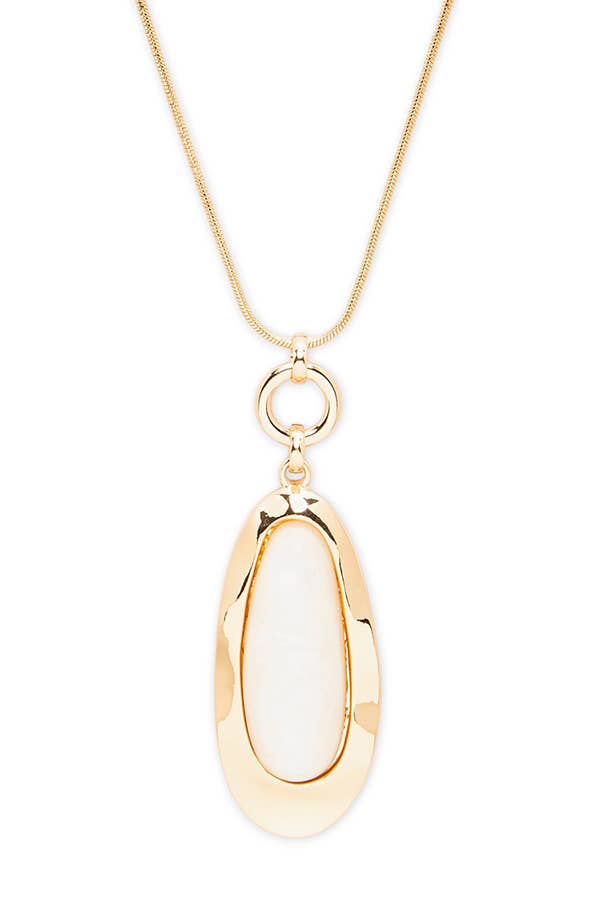 Resin Stone Pendant Long Necklace Set