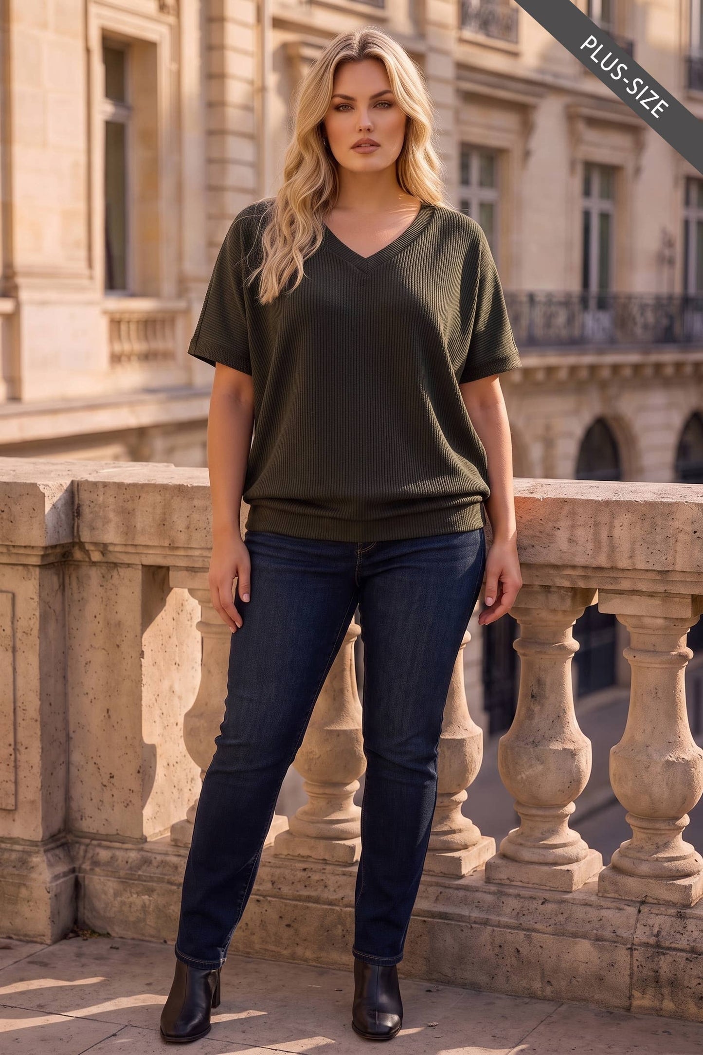 PLUS SIZE Curly Rib Oversized Ruched Top