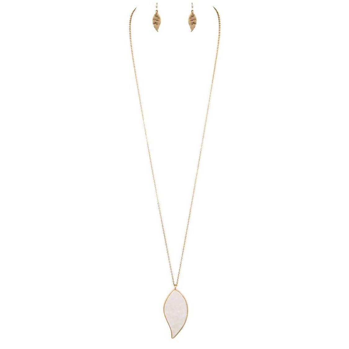 2 Tone Brushed Metal Pendant Long Necklace Set