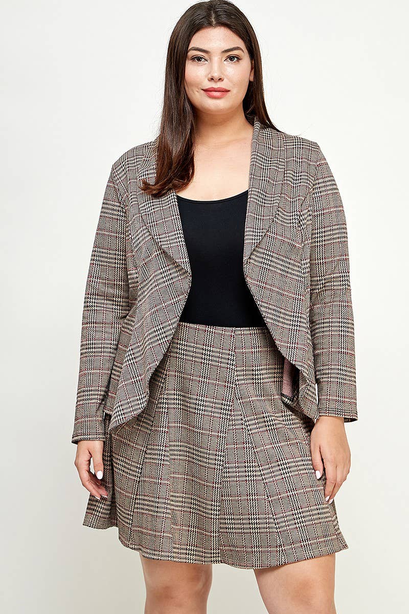 Plus Size Blazer Plaid Knit Ruffled - KY18165-J