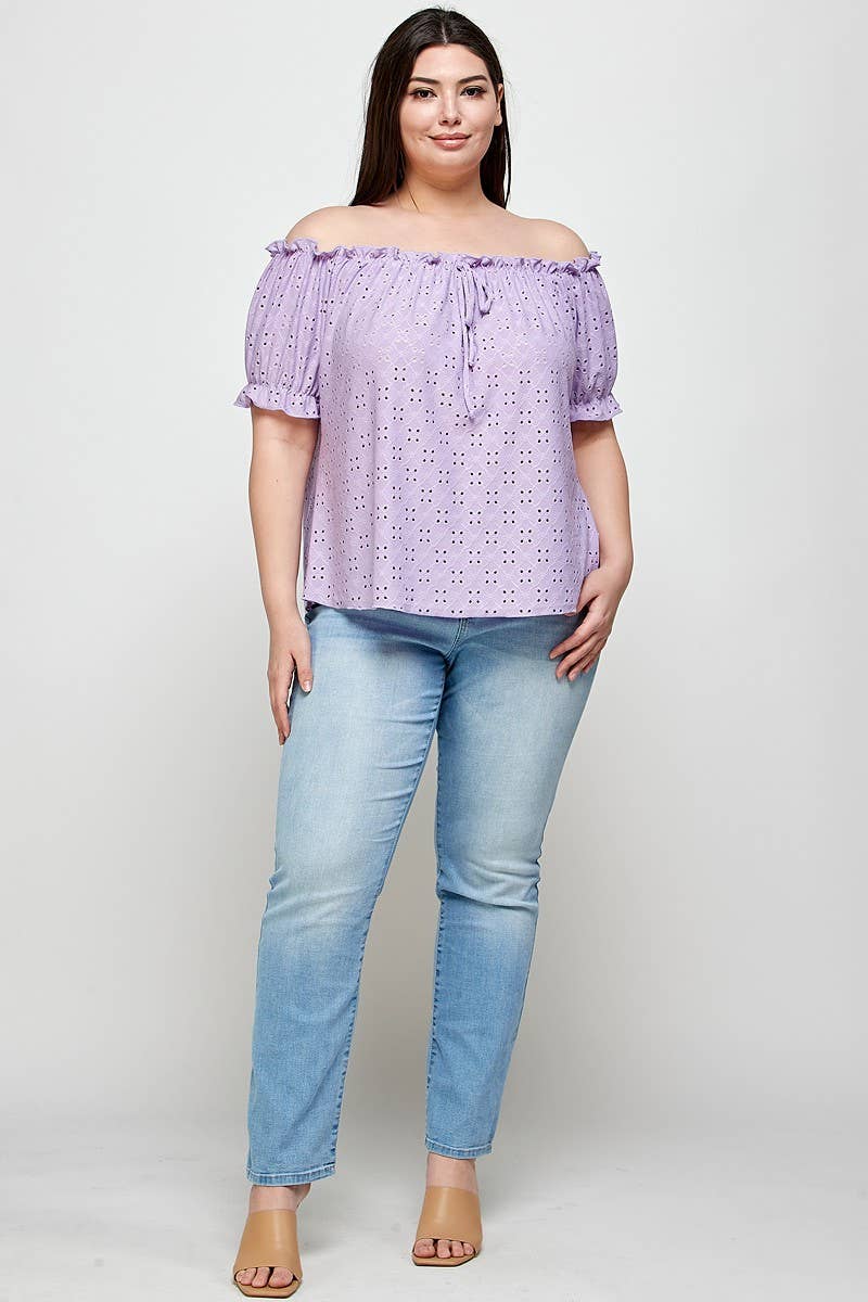 Textured Eyelet Knit Ruffled Top - WG17125-2T