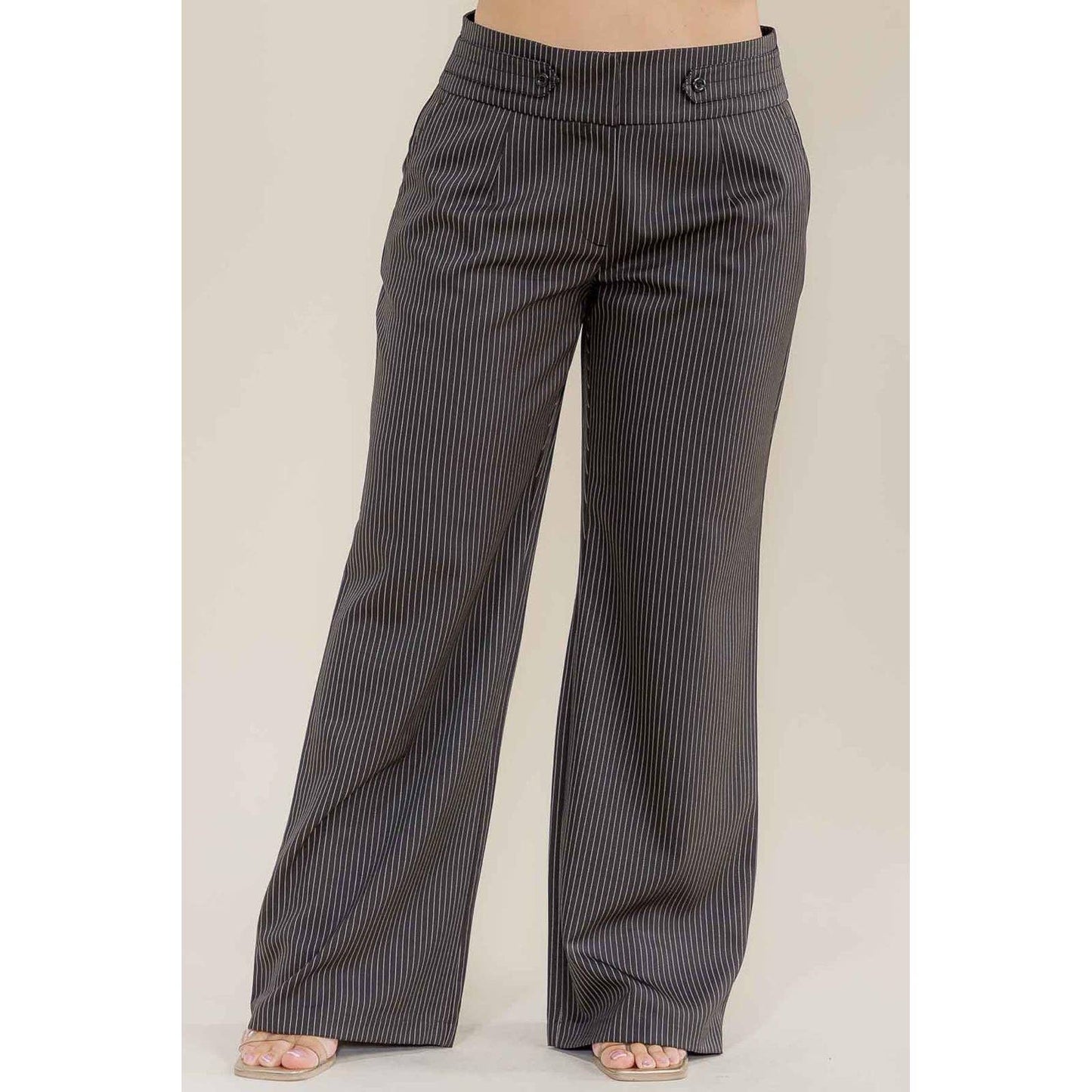 PLUS SIZE PIN STRIPE WIDE FLARE LEG TROUSER PANTS