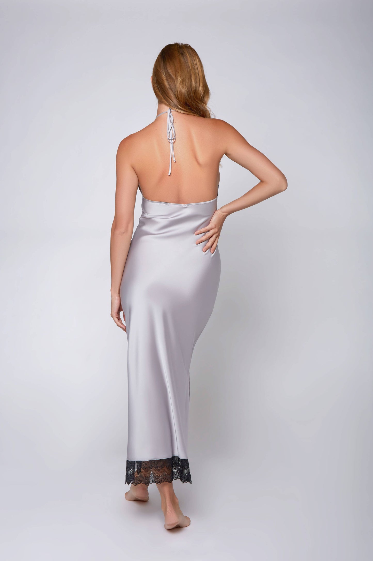 Tess Plus Size Stretch Satin Long Robe with Lace