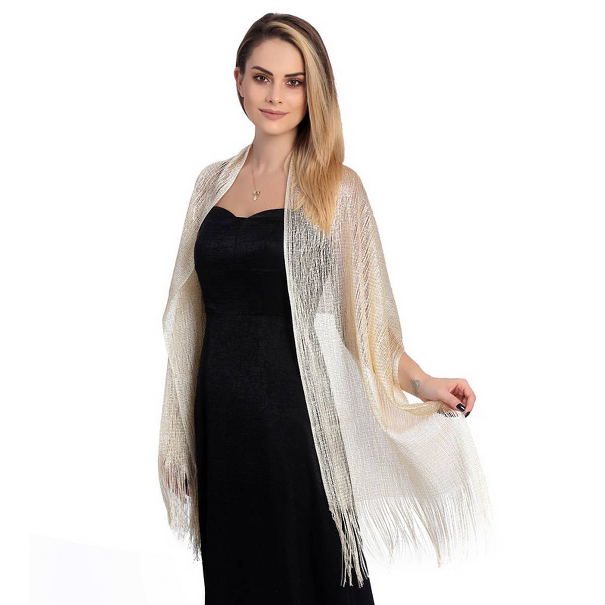 FASHIONABLE GOLD AND SILVER SILK SHAWL_CWASC1091