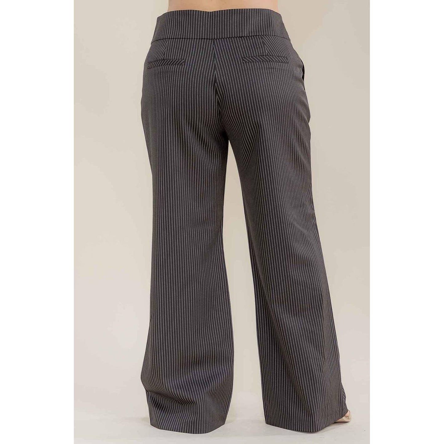 PLUS SIZE PIN STRIPE WIDE FLARE LEG TROUSER PANTS