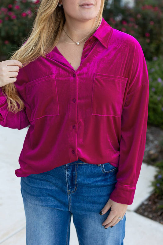 Velvet Chest Pocket Shirt Plus Size