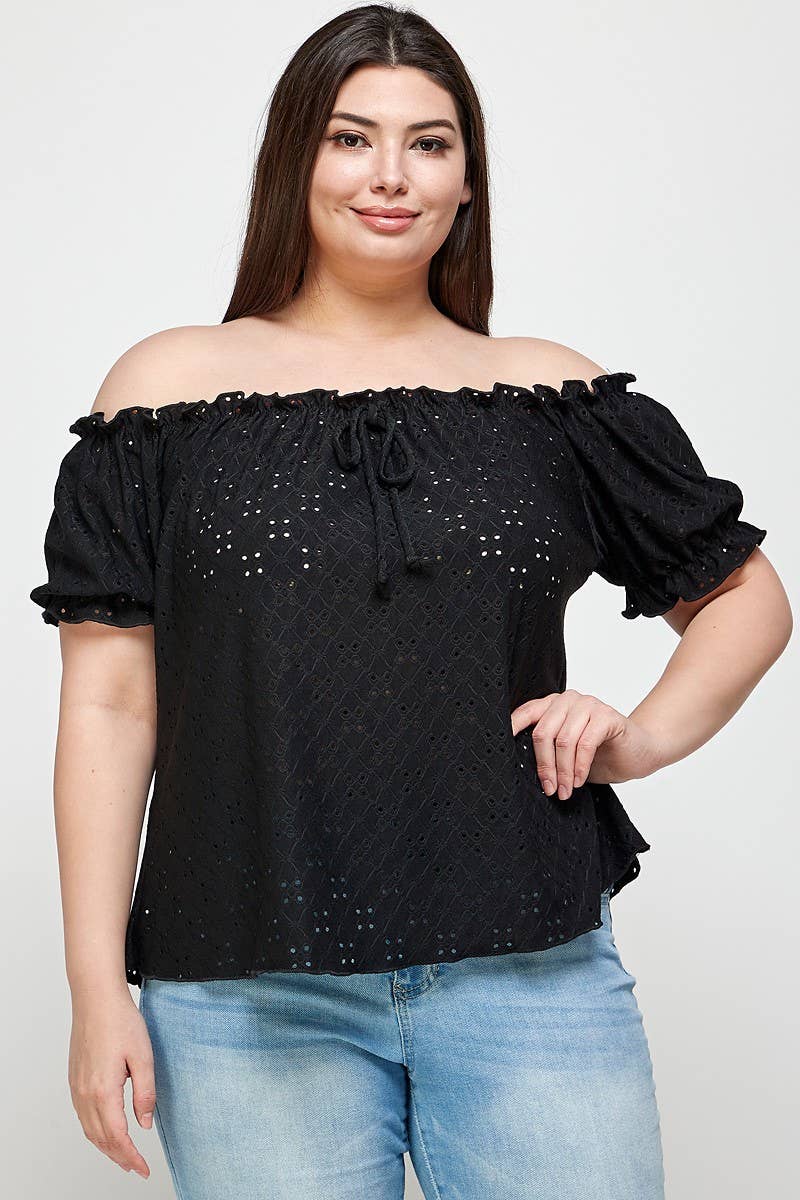 Textured Eyelet Knit Ruffled Top - WG17125-2T