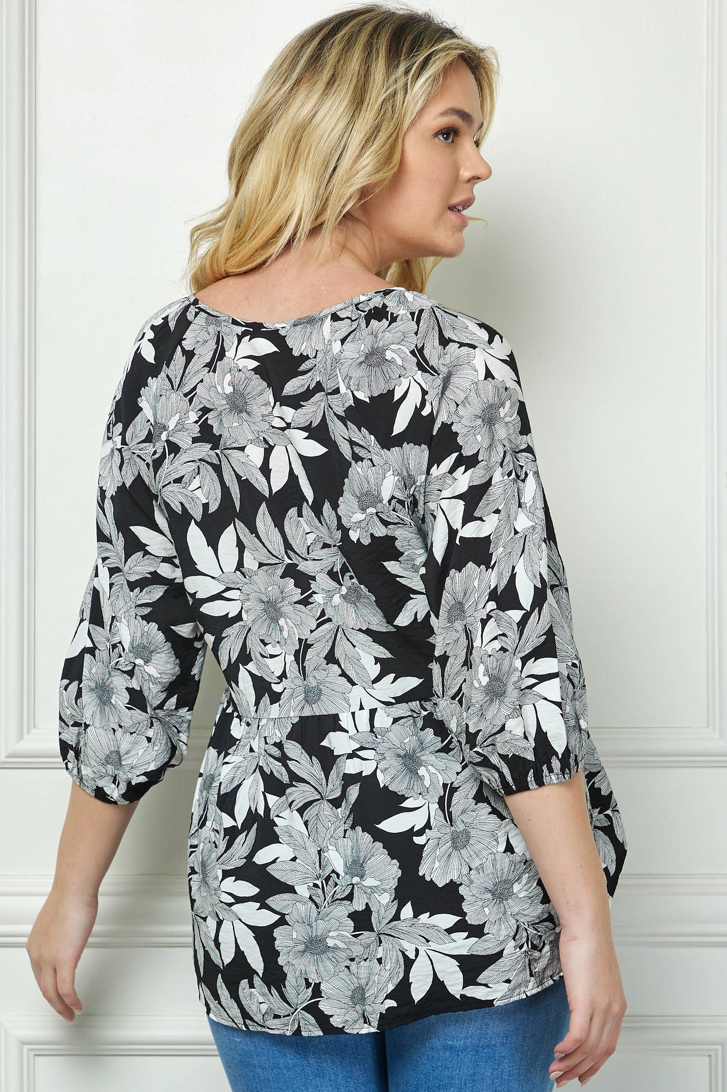 PLUS SIZE BLOOMING SUNSET FLORAL BABYDOLL TOP