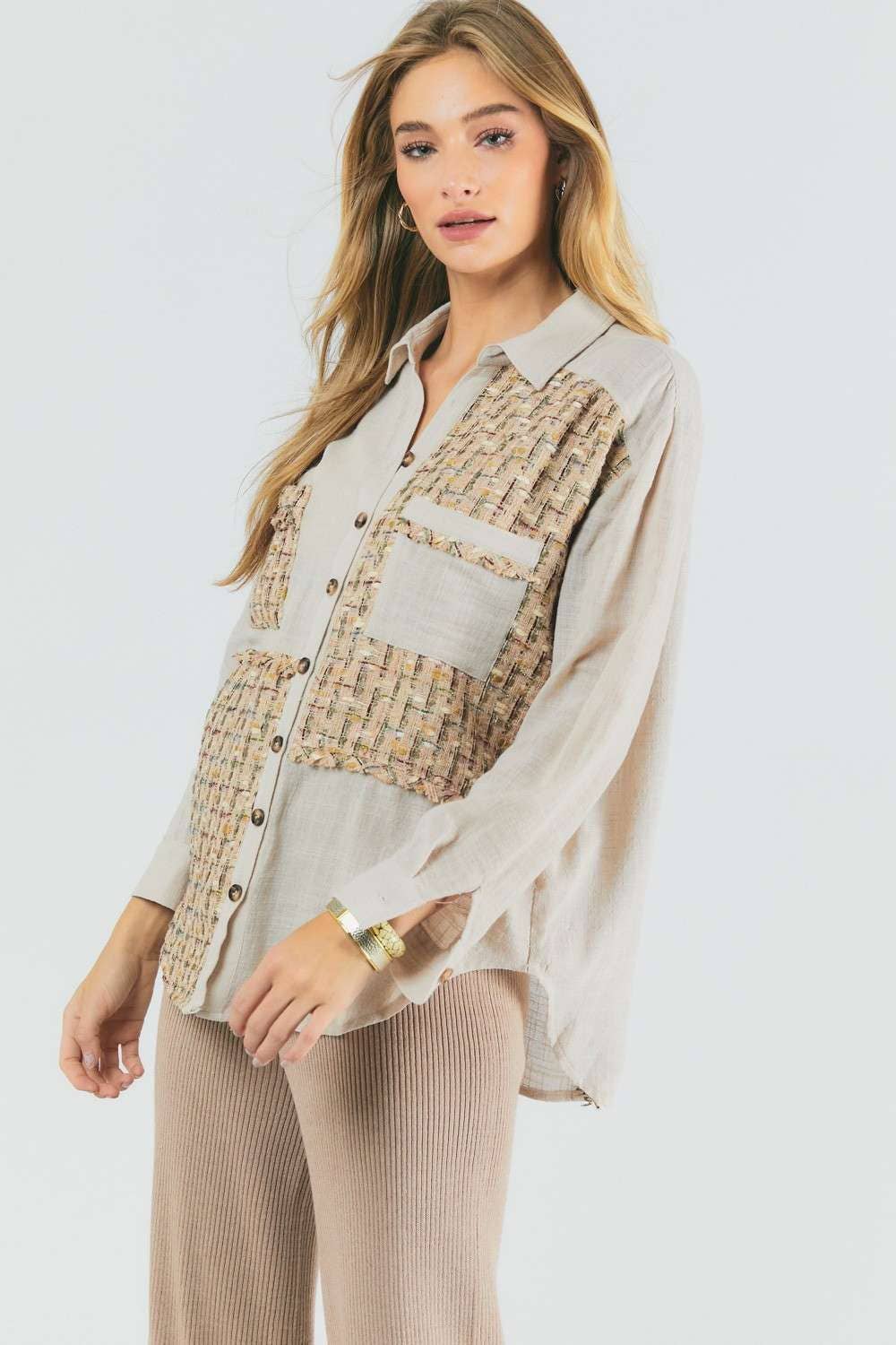 PLUS MULIT PRINTED CHEST POCKET BUTTON DOWN SHIRT