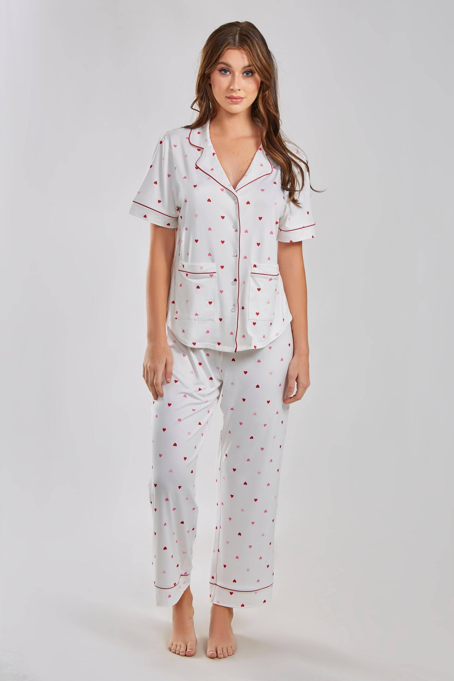 Angela Heart Womans Notch Collar Knit PJ Pant Set
