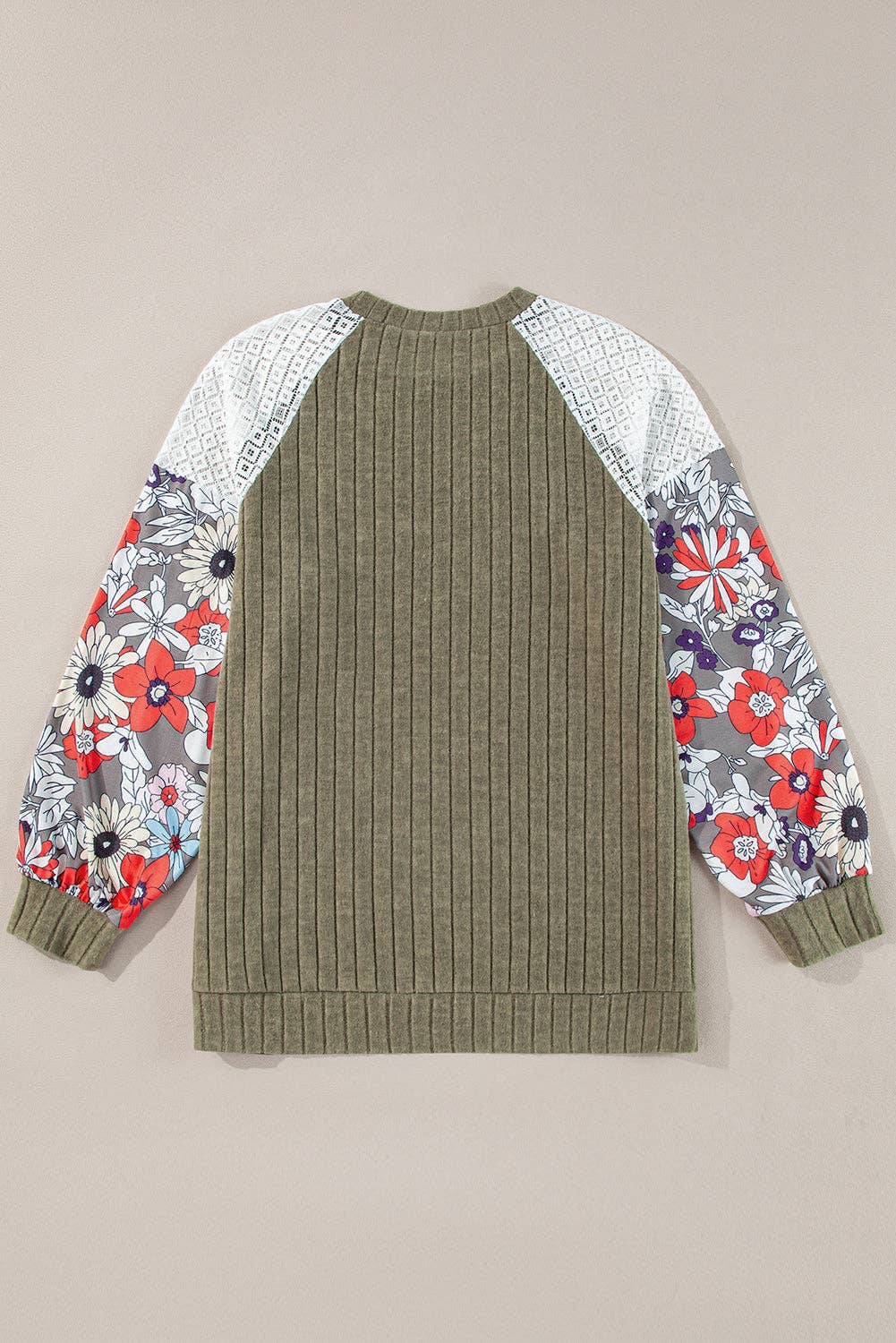 Floral Patchwork Raglan Sleeve Blouse Plus Size