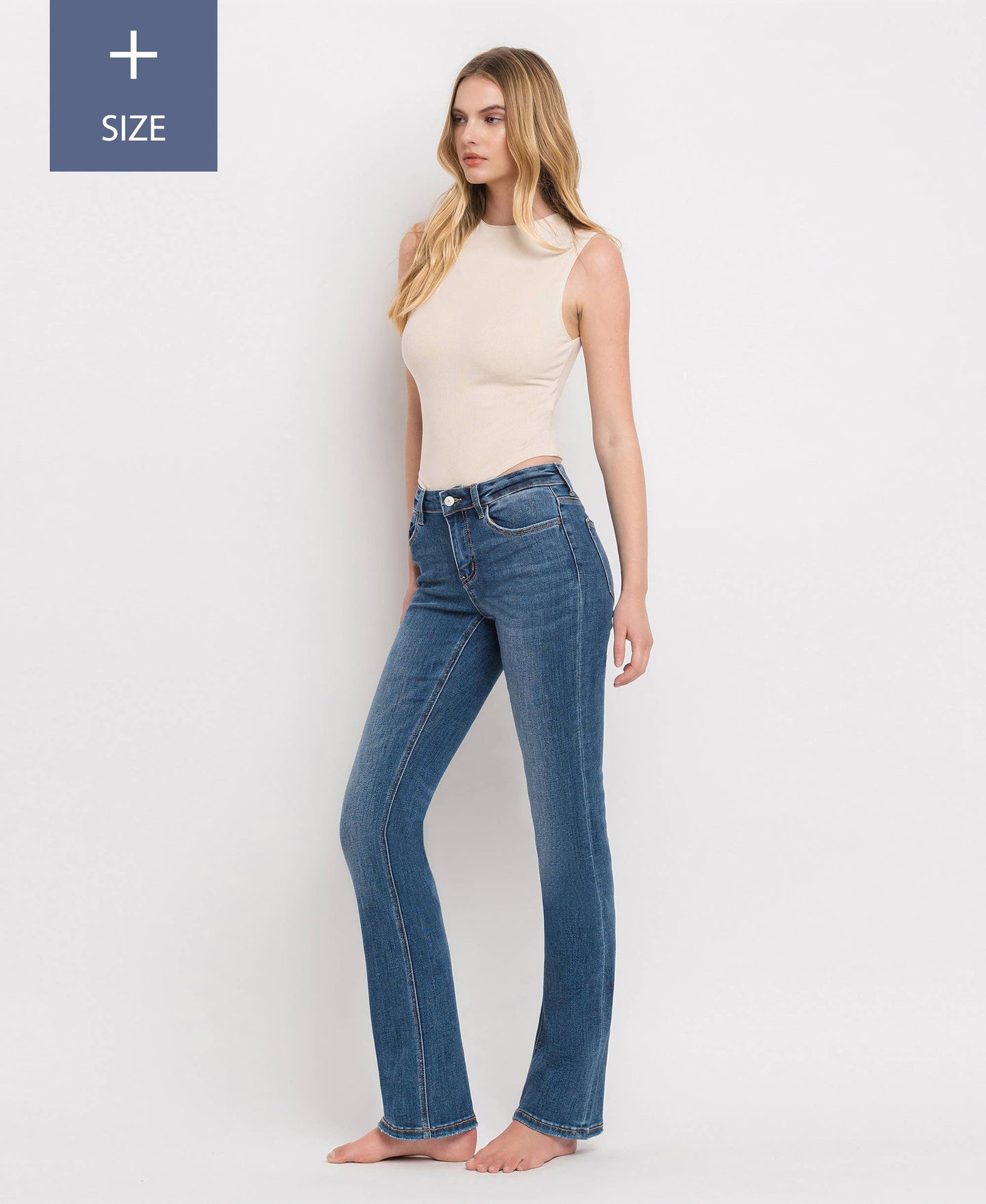 PLUS SIZE TUMMY CONTROL MID RISE BOOTCUT JEANS LV1064-P